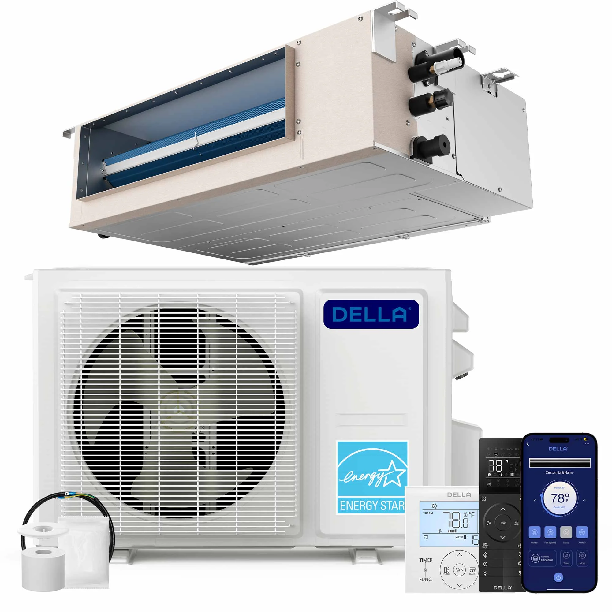 DELLA 9500 BTU 19.6 SEER2 Concealed Ducted Mini Split Air Conditioner