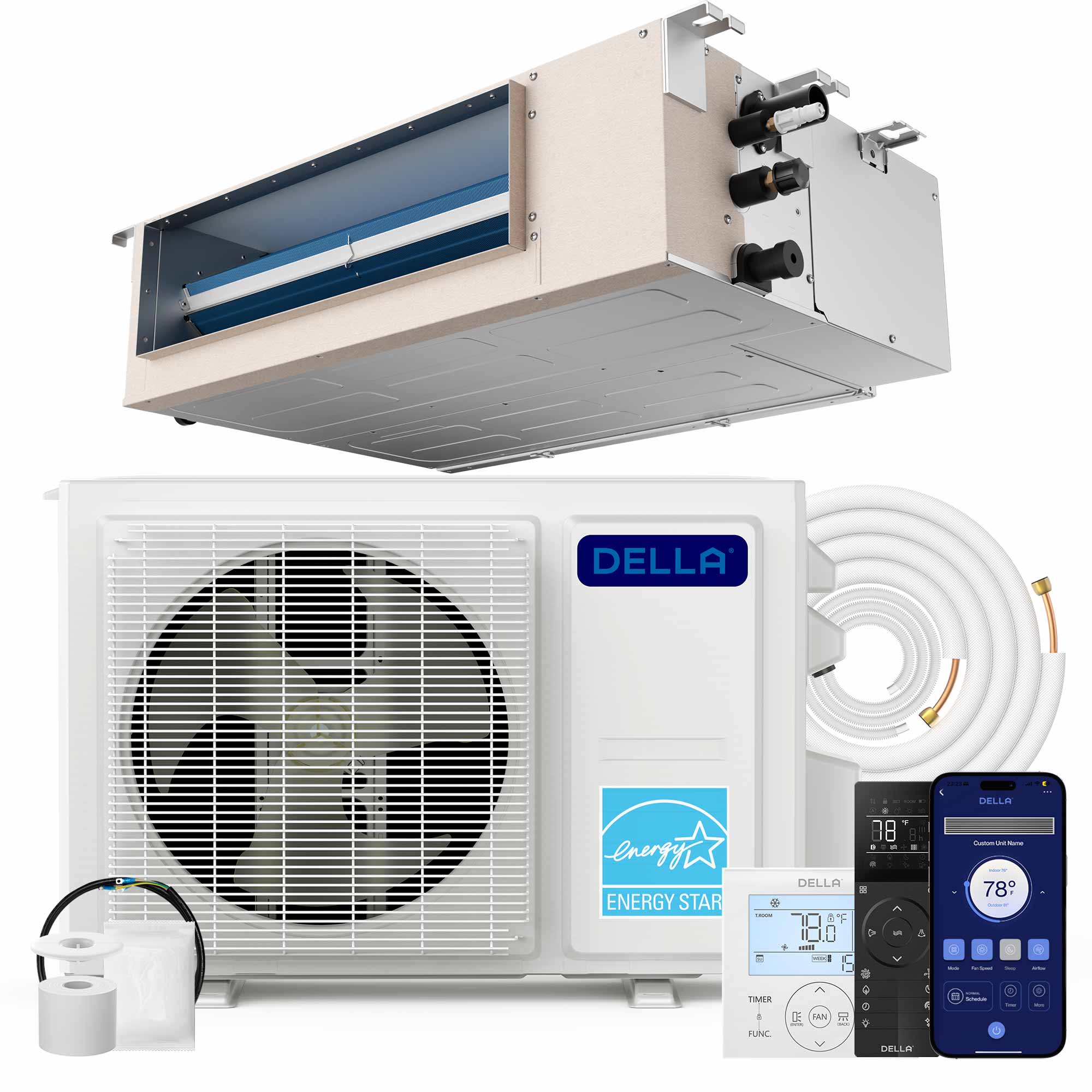 DELLA 9500 BTU 19.6 SEER2 Concealed Ducted Mini Split Air Conditioner - Image 11