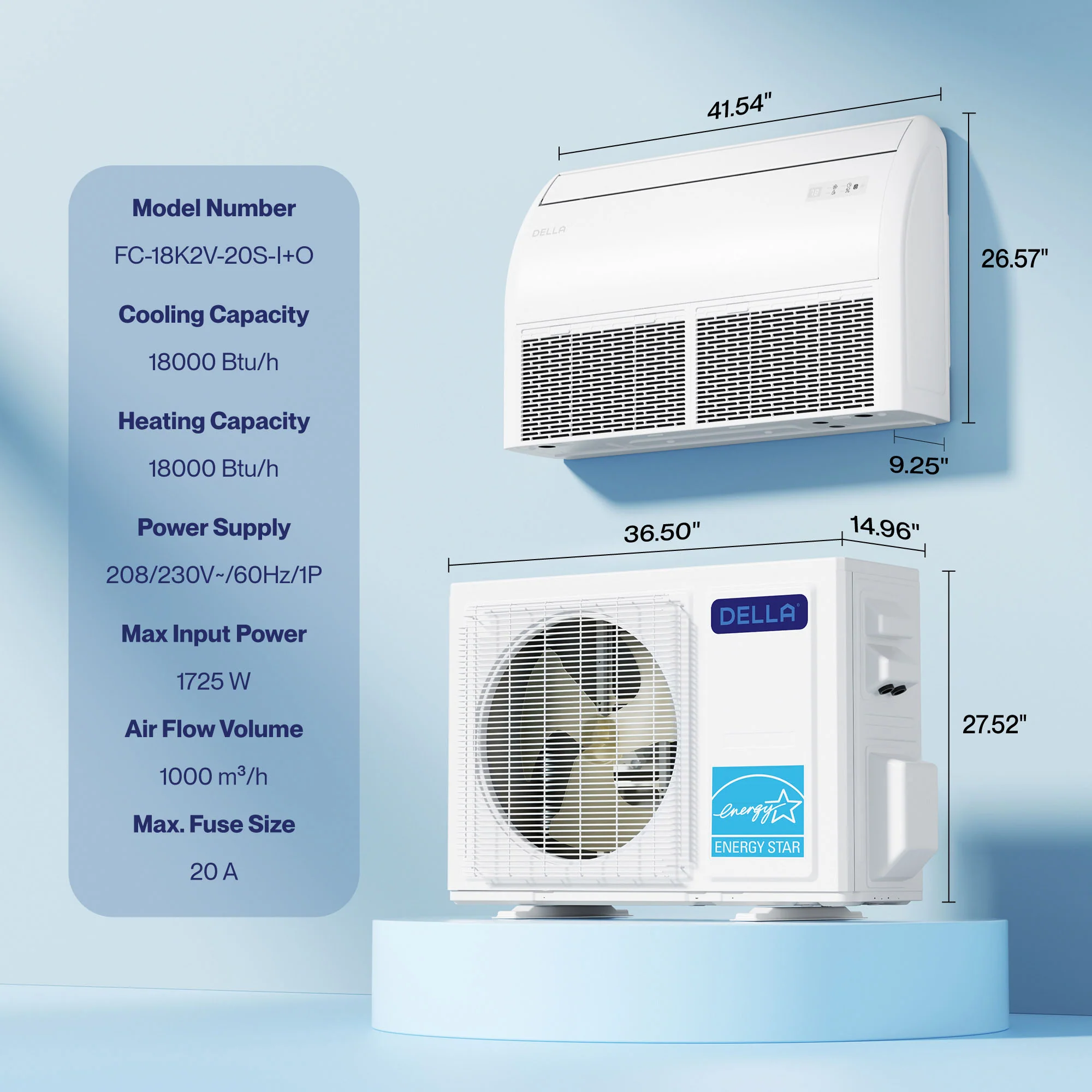 DELLA 18000 BTU 20.5 SEER2 Floor Mounted Mini Split AC - Up to 1000 Sq. Ft. - Image 9