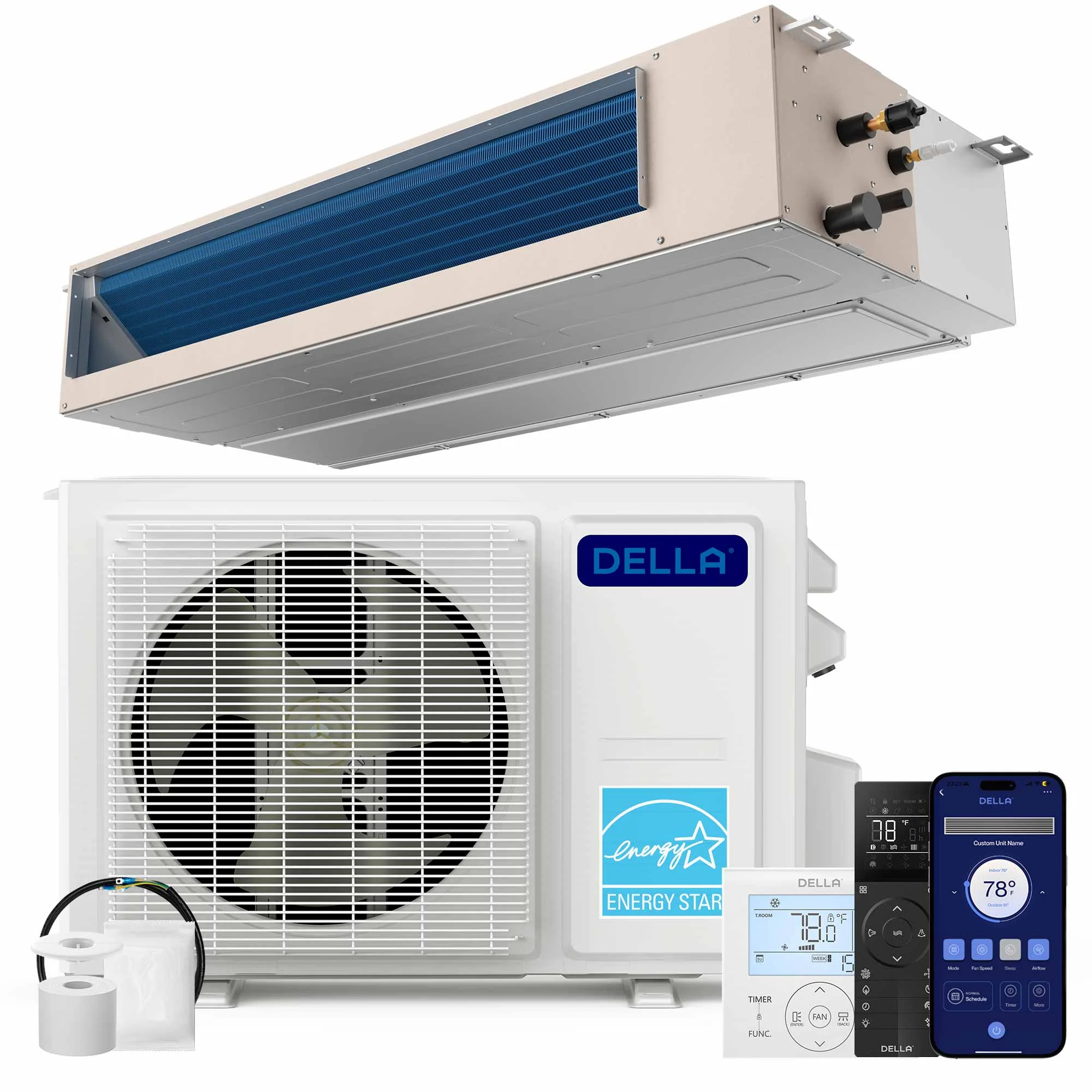 DELLA 22000 BTU 19 SEER2 Concealed Ducted Mini Split Air Conditioner
