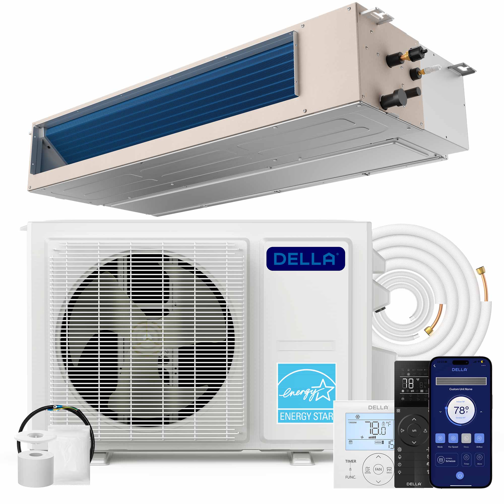 DELLA 22000 BTU 19 SEER2 Concealed Ducted Mini Split Air Conditioner - Image 11