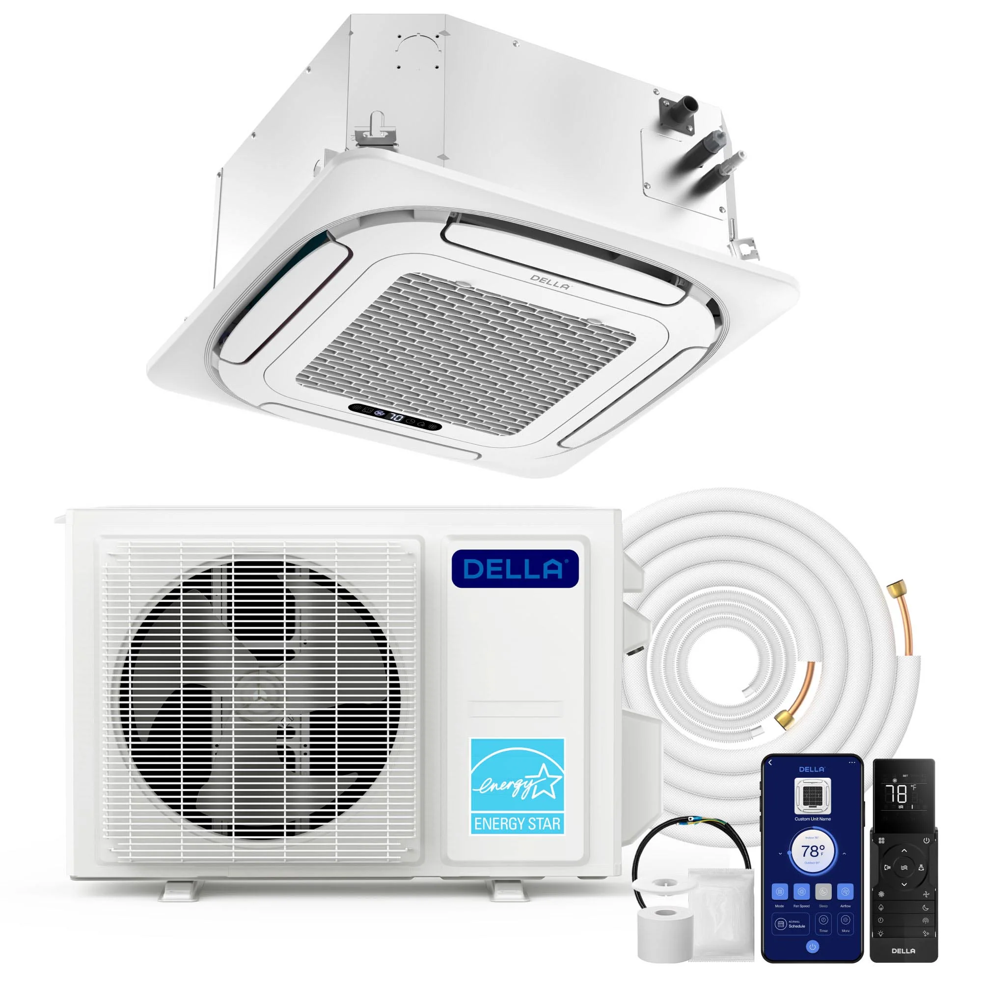 DELLA 9,500 BTU 23 SEER2 Ceiling Cassette Ductless Mini Split AC - Up to 400 Sq.Ft. - Image 10