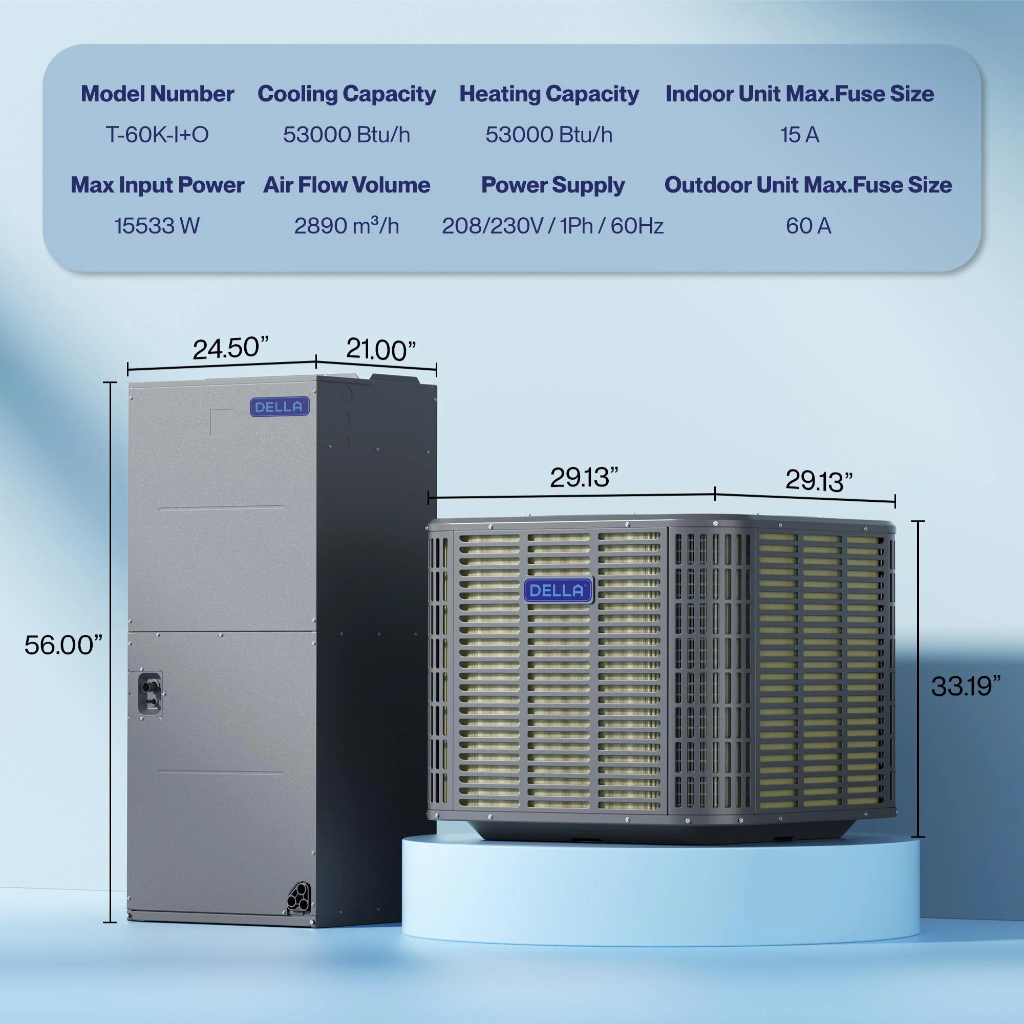 DELLA 53,000 BTU 17 SEER2 Ducted Central Air Conditioner with Air Handler - Image 25