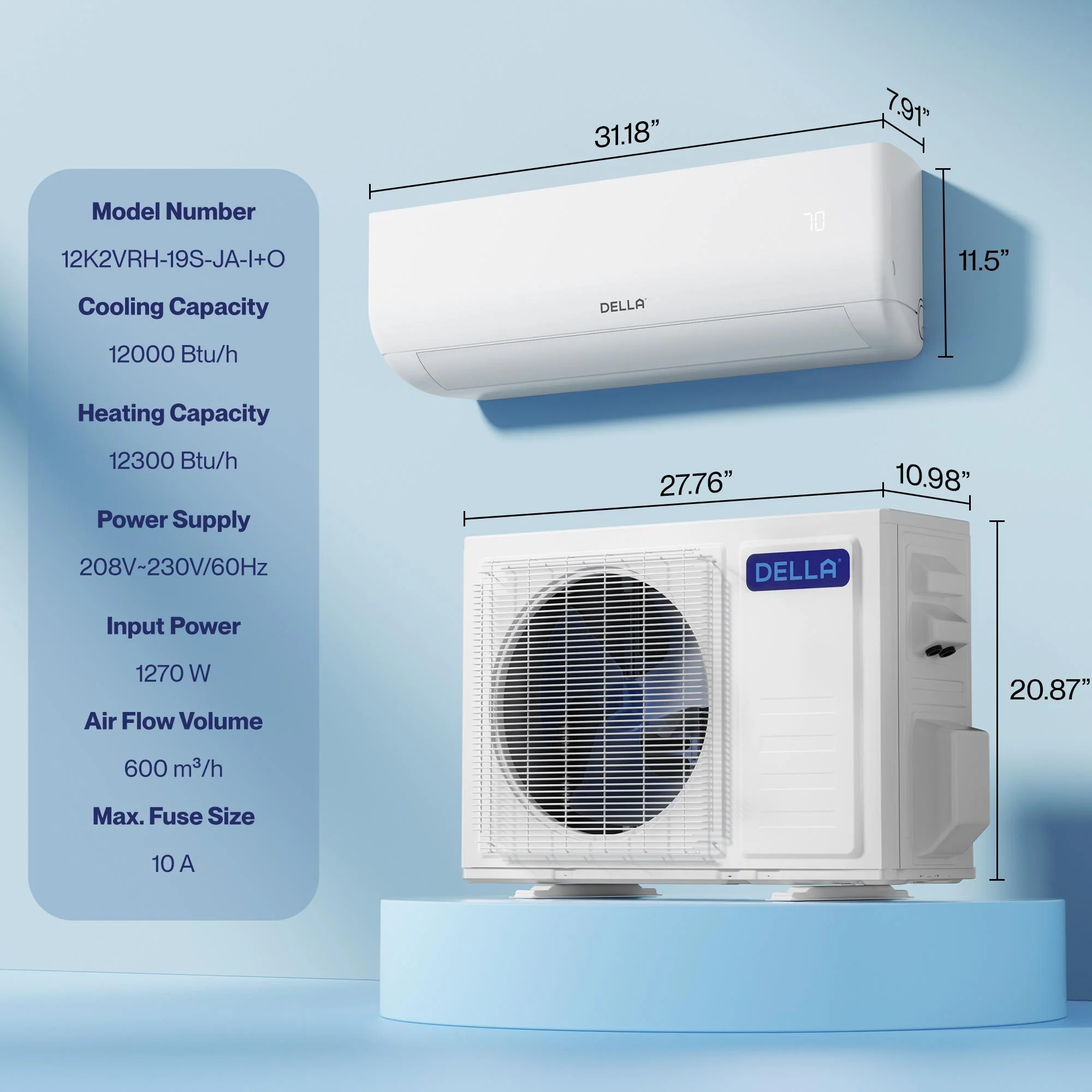 DELLA Motto Series 23000 BTU 19 SEER2 Mini Split Heat Pump AC – Up to 1500 Sq.Ft. - Image 9
