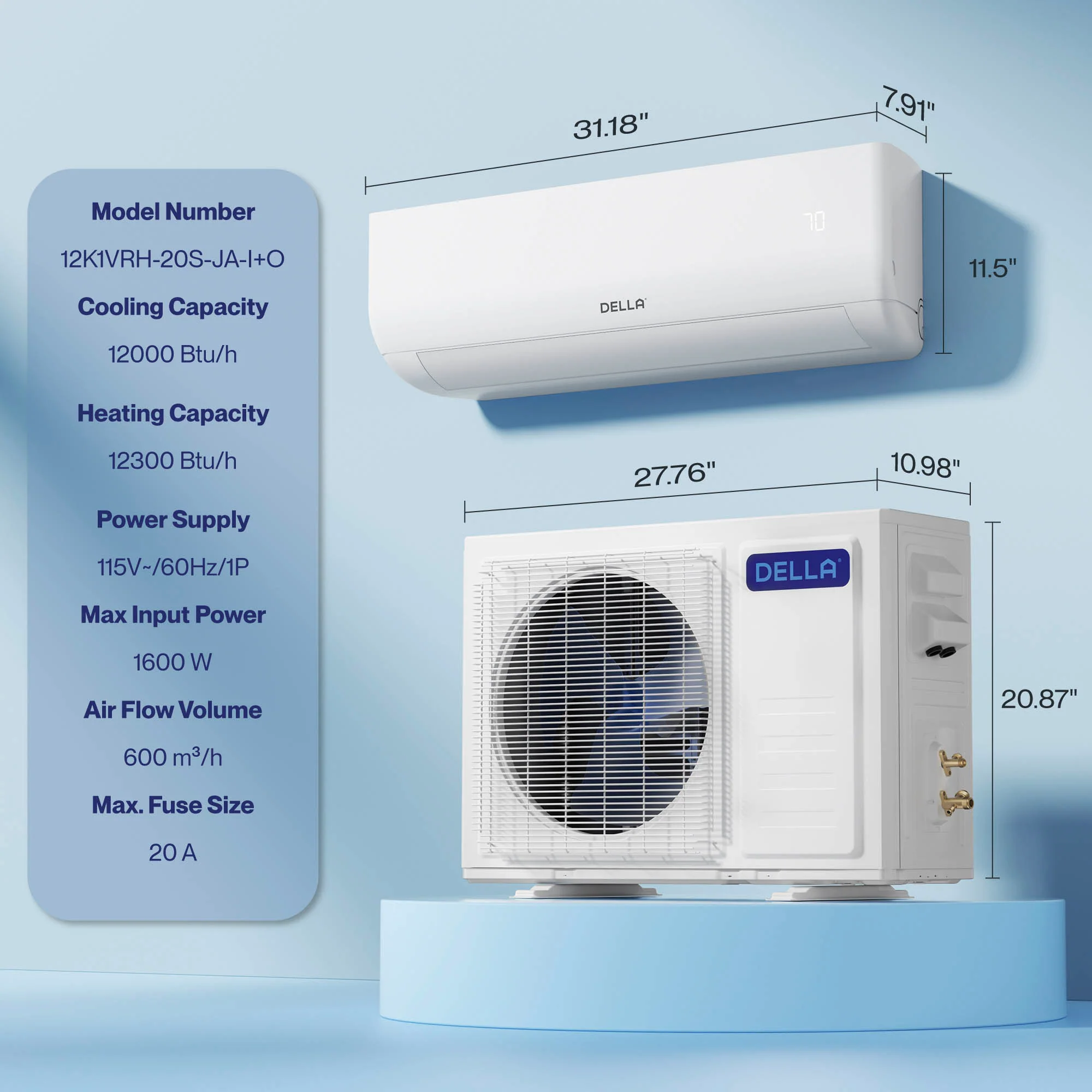 DELLA Motto Series 12000 BTU 20 SEER2 Mini Split Heat Pump AC – 115V, Up to 550 Sq.Ft. - Image 9