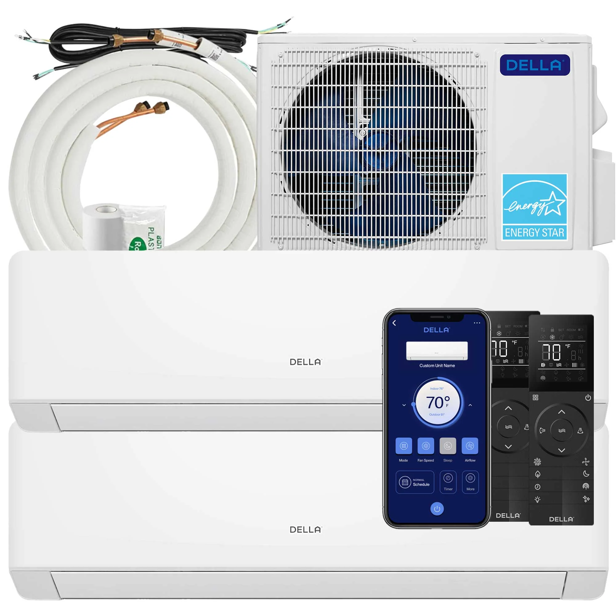 DELLA Serena Series 18000 BTU Dual Zone Mini Split AC (7K + 7K) - Up to 600 Sq.Ft.
