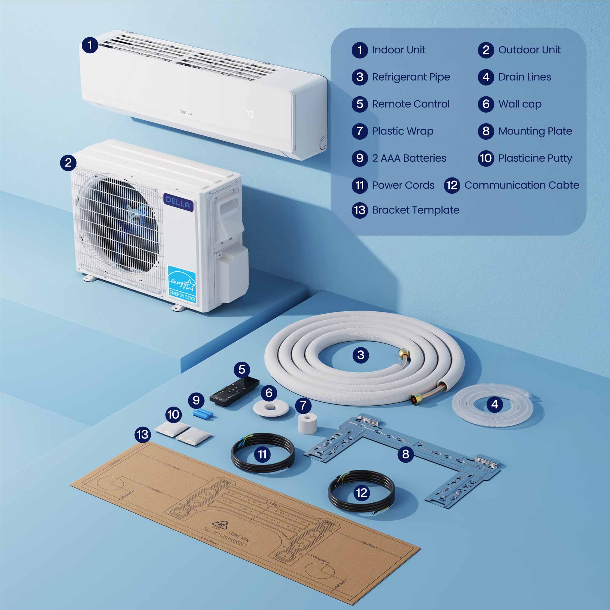 DELLA Serena Series 18000 BTU Dual Zone Mini Split AC (7K + 9K) - Up to 700 Sq.Ft. - Image 9