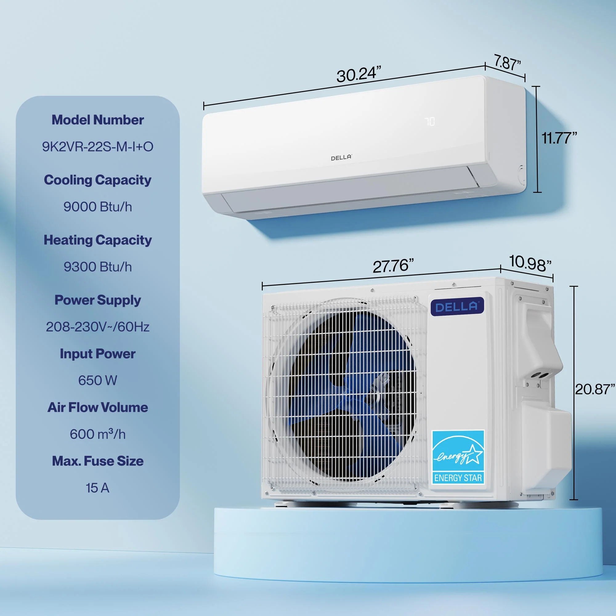 DELLA Serena Series 9000 BTU 22 SEER2 Mini-Split Heat Pump AC - Up to 400 Sq.Ft. - Image 9