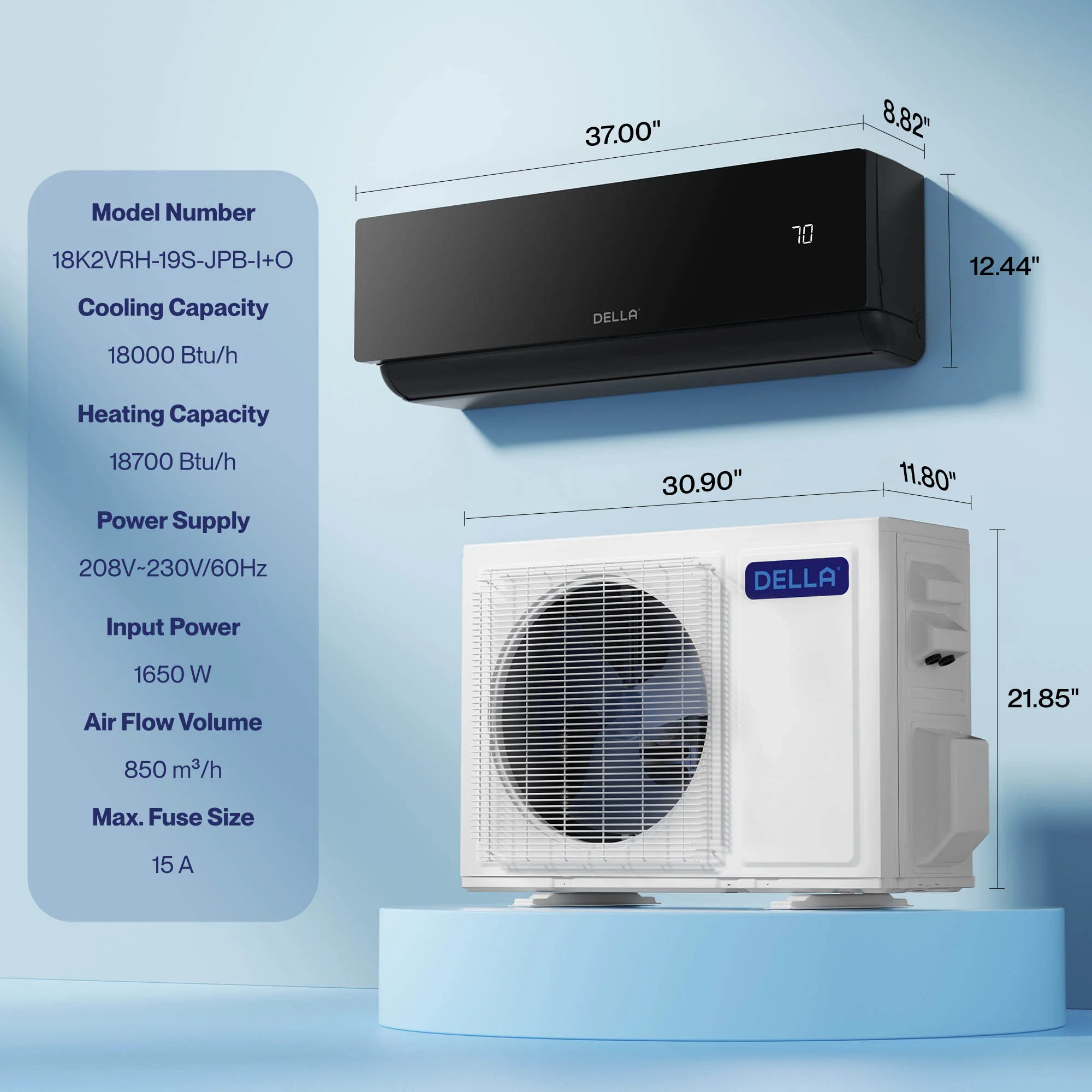 DELLA Umbra Series 18000 BTU 19 SEER2 Mini Split Heat Pump AC - 230V, Up to 1000 Sq.Ft. - Image 9
