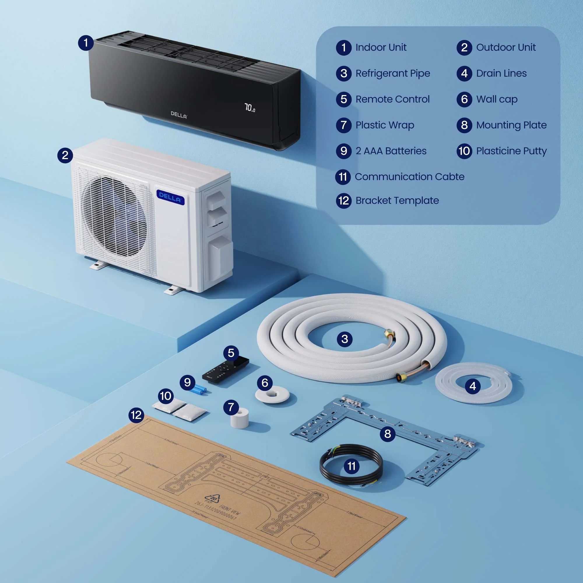 DELLA Umbra Series 18000 BTU 19 SEER2 Mini Split Heat Pump AC - 230V, Up to 1000 Sq.Ft. - Image 8