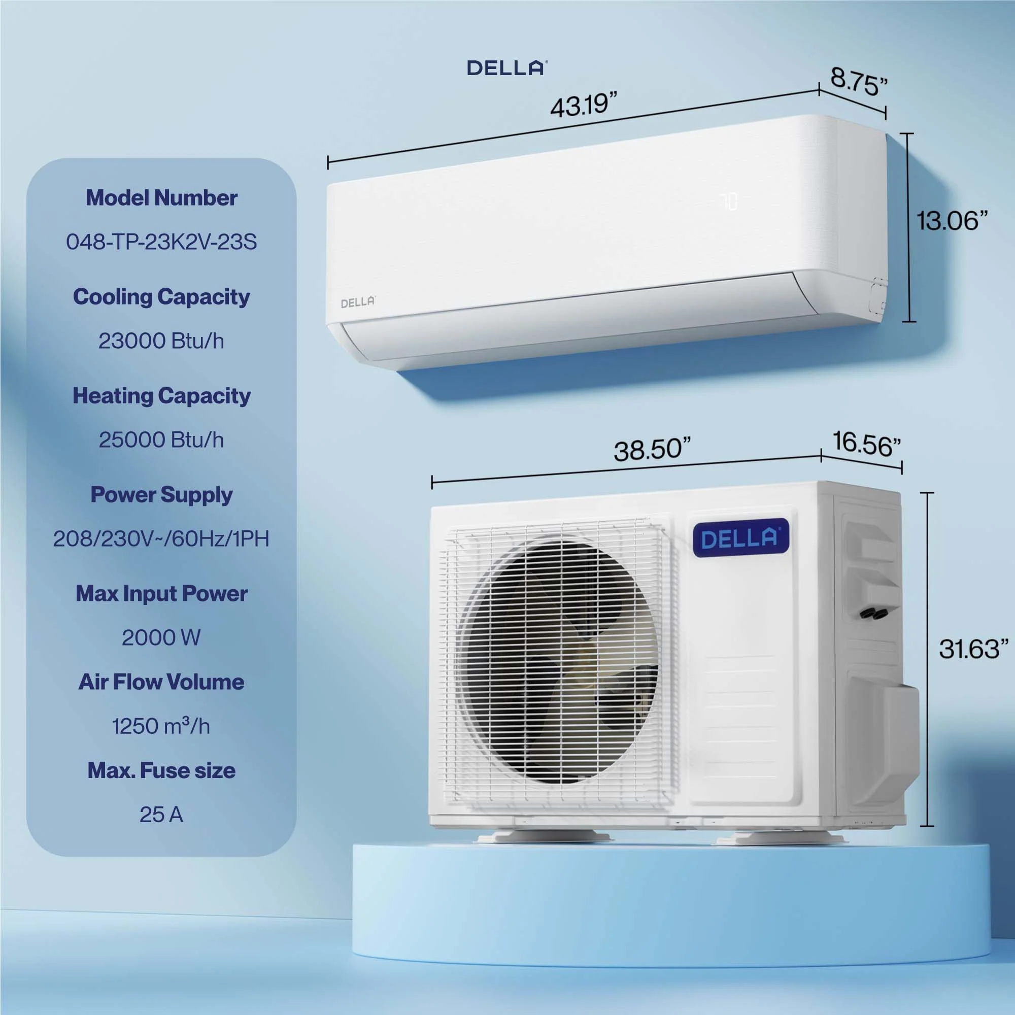 DELLA Optima Series 23000 BTU 23 SEER2 Ultra Heat Mini Split AC - Up to 1500 Sq.Ft. - Image 9