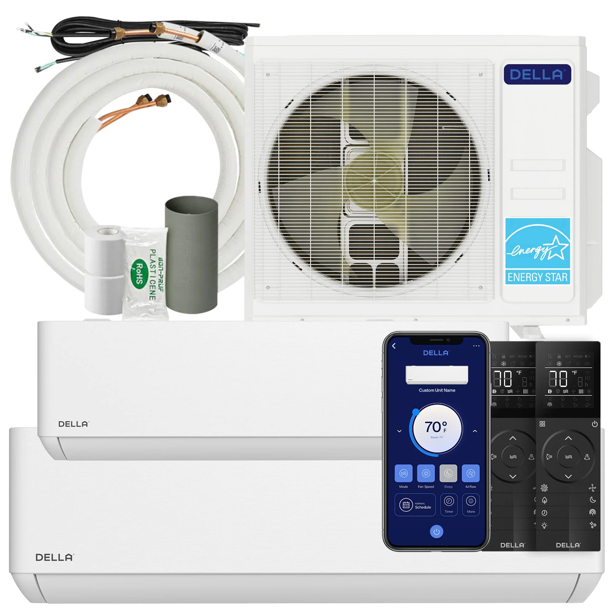 DELLA Optima Series 27000 BTU Dual Zone Mini Split AC (12K+18K) - Up to 1550 Sq.Ft.