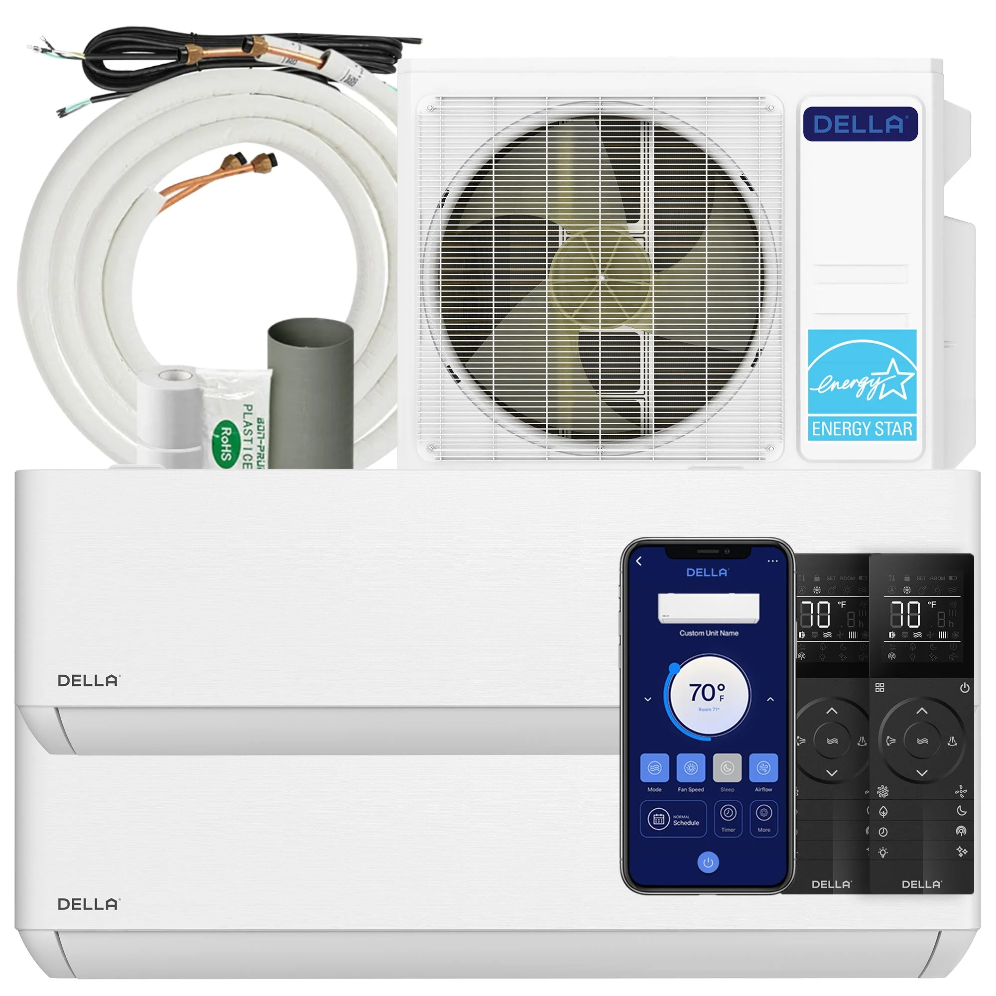 DELLA Optima Series 27000 BTU Dual Zone Mini Split AC (9K+12K) - Up to 950 Sq.Ft.