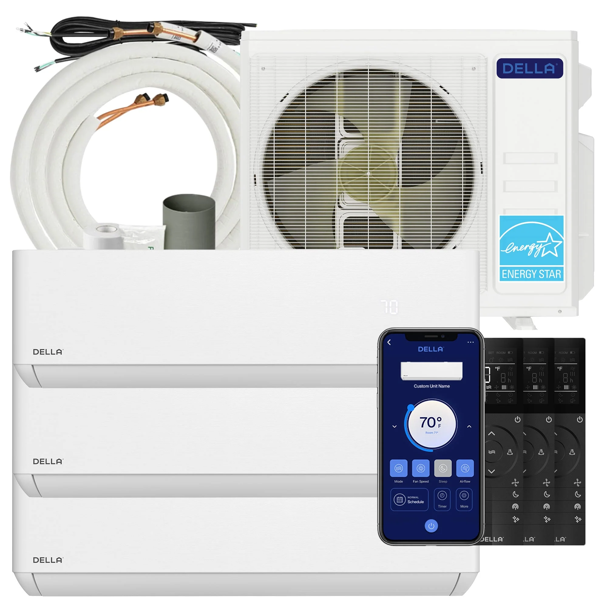 DELLA Optima Series 27000 BTU Tri-Zone Mini Split AC (9K+9K+9k) - Up to 1200 Sq.Ft.