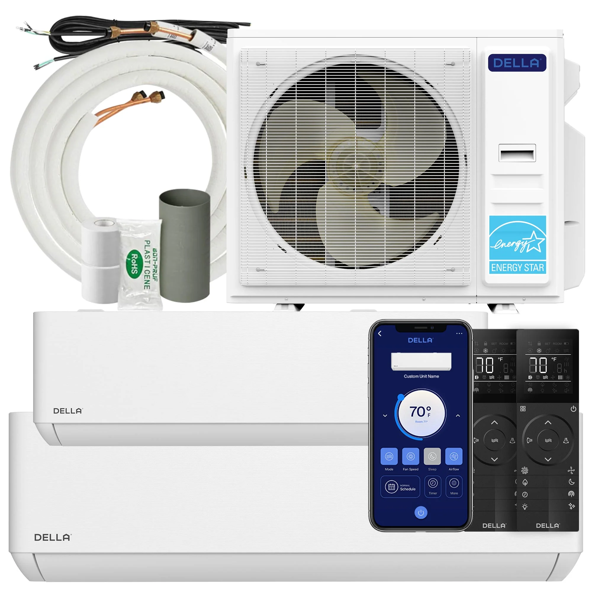 DELLA Optima Series 35000 BTU Dual Zone Mini Split AC (12K+18K) - Up to 1550 Sq.Ft.