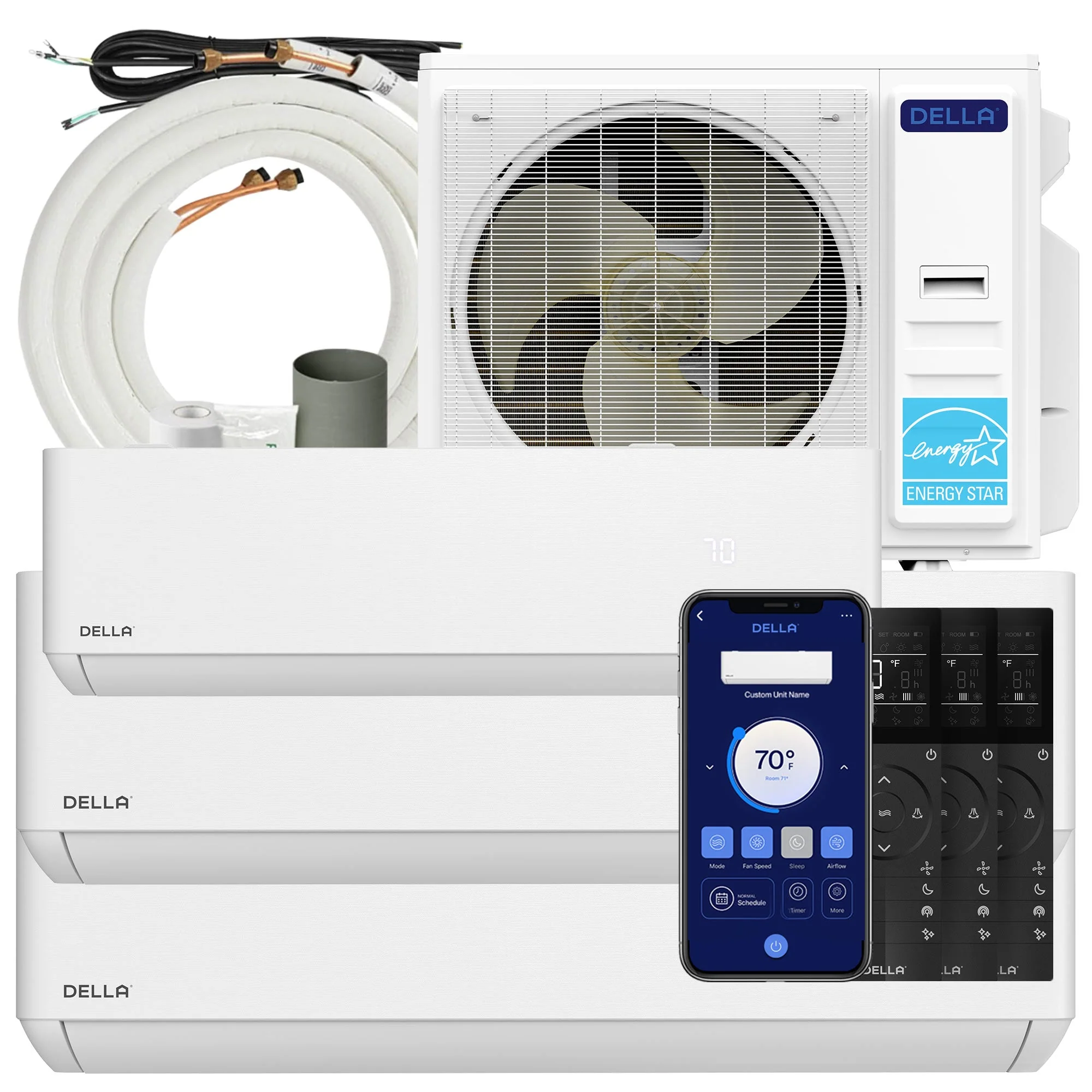 DELLA Optima Series 35000 BTU Tri-Zone Mini Split AC (9K+18K+18k) - Up to 2400 Sq.Ft.