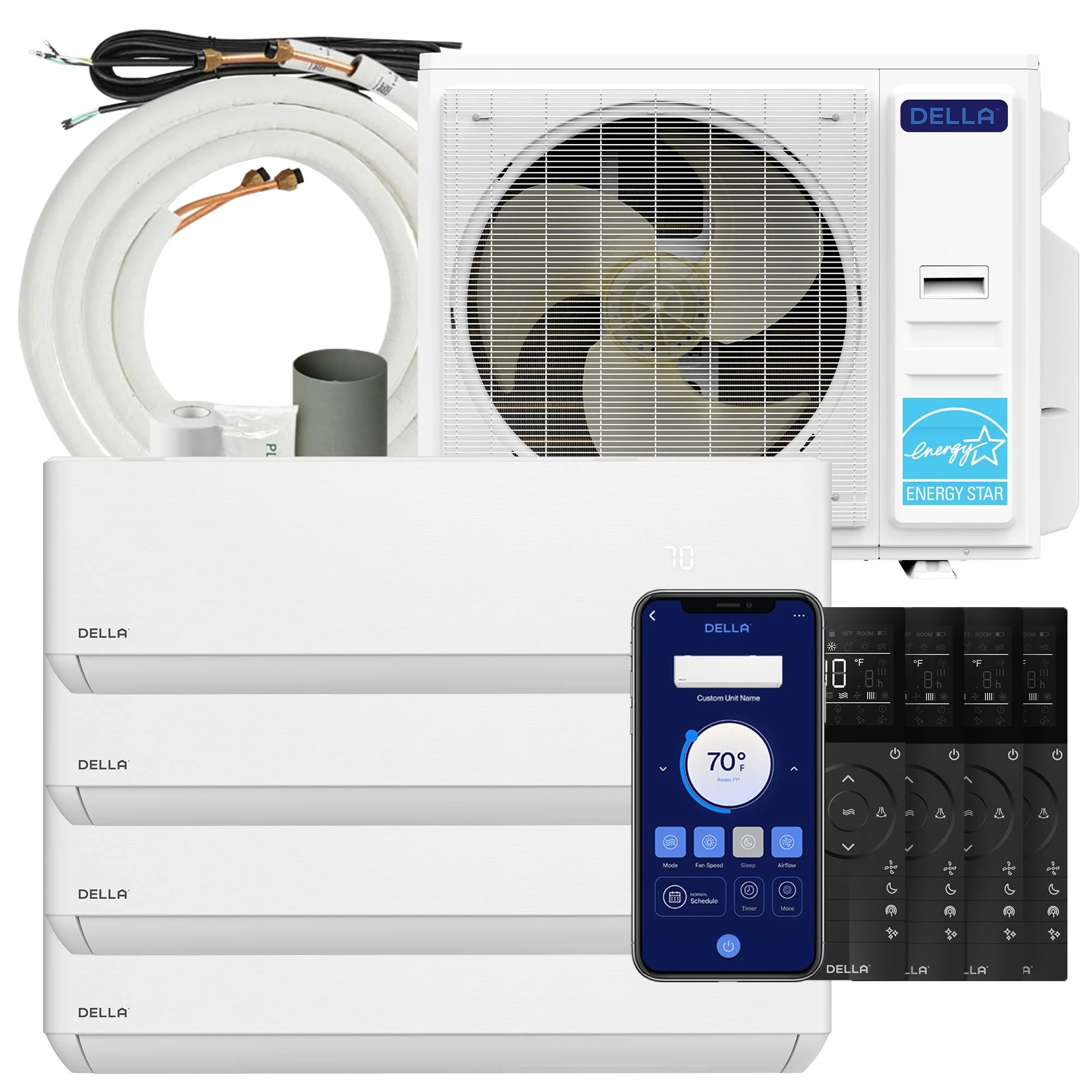 DELLA Optima Series 42000 BTU Quad Zone Mini Split AC (12K+12K+12k+12k) - Up to 2200 Sq.Ft.