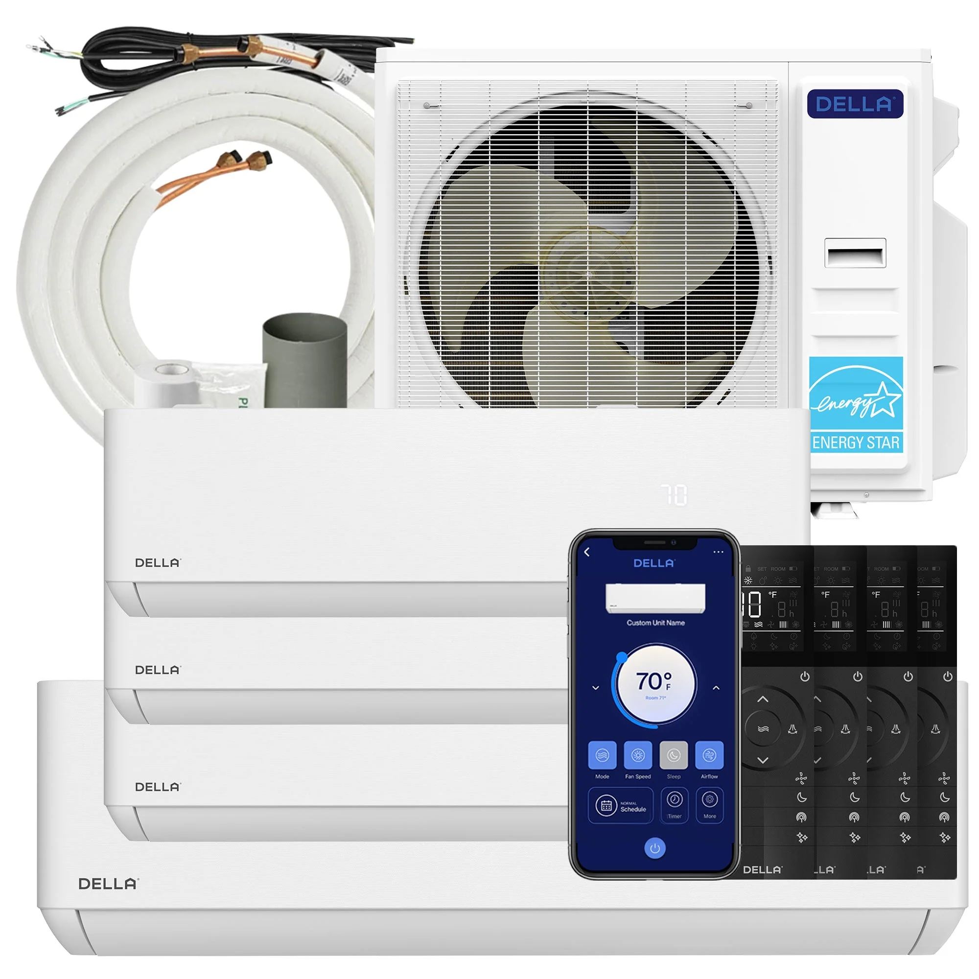 DELLA Optima Series 42000 BTU Quad Zone Mini Split AC (9K+9K+12k+23k) - Up to 2850 Sq.Ft.