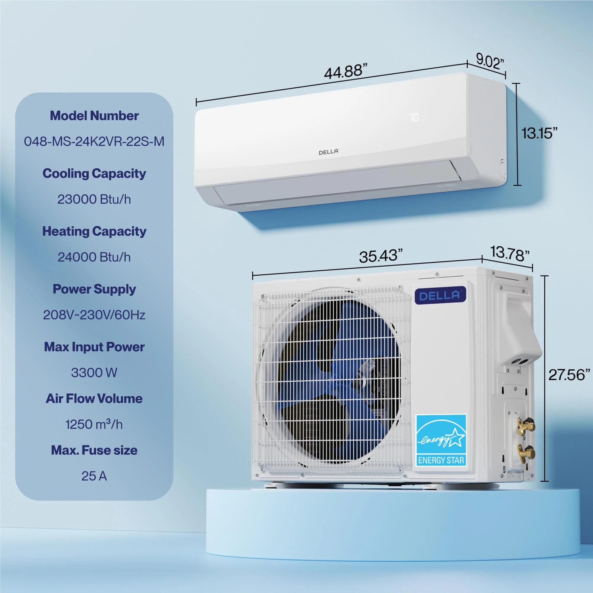 DELLA Serena Series 24000 BTU 22 SEER2 Mini-Split Heat Pump AC - Up to 1500 Sq.Ft. - Image 9