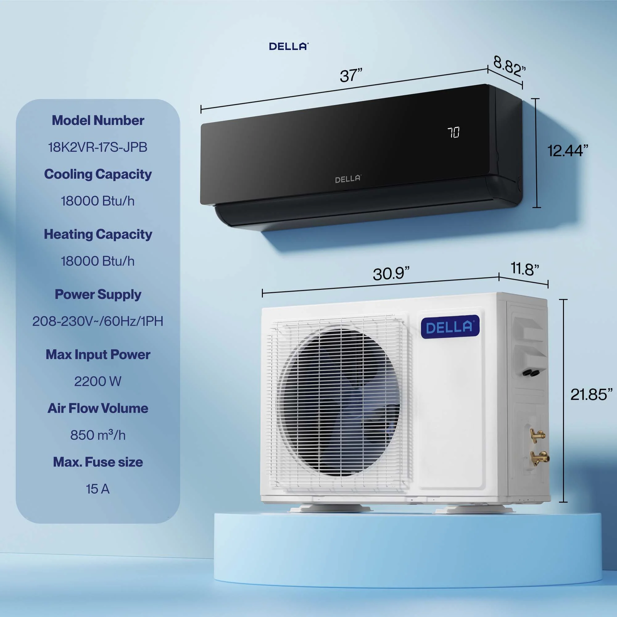 DELLA Umbra Series 18000 BTU 19 SEER2 Mini Split Heat Pump AC - Up to 1000 Sq.Ft. - Image 8
