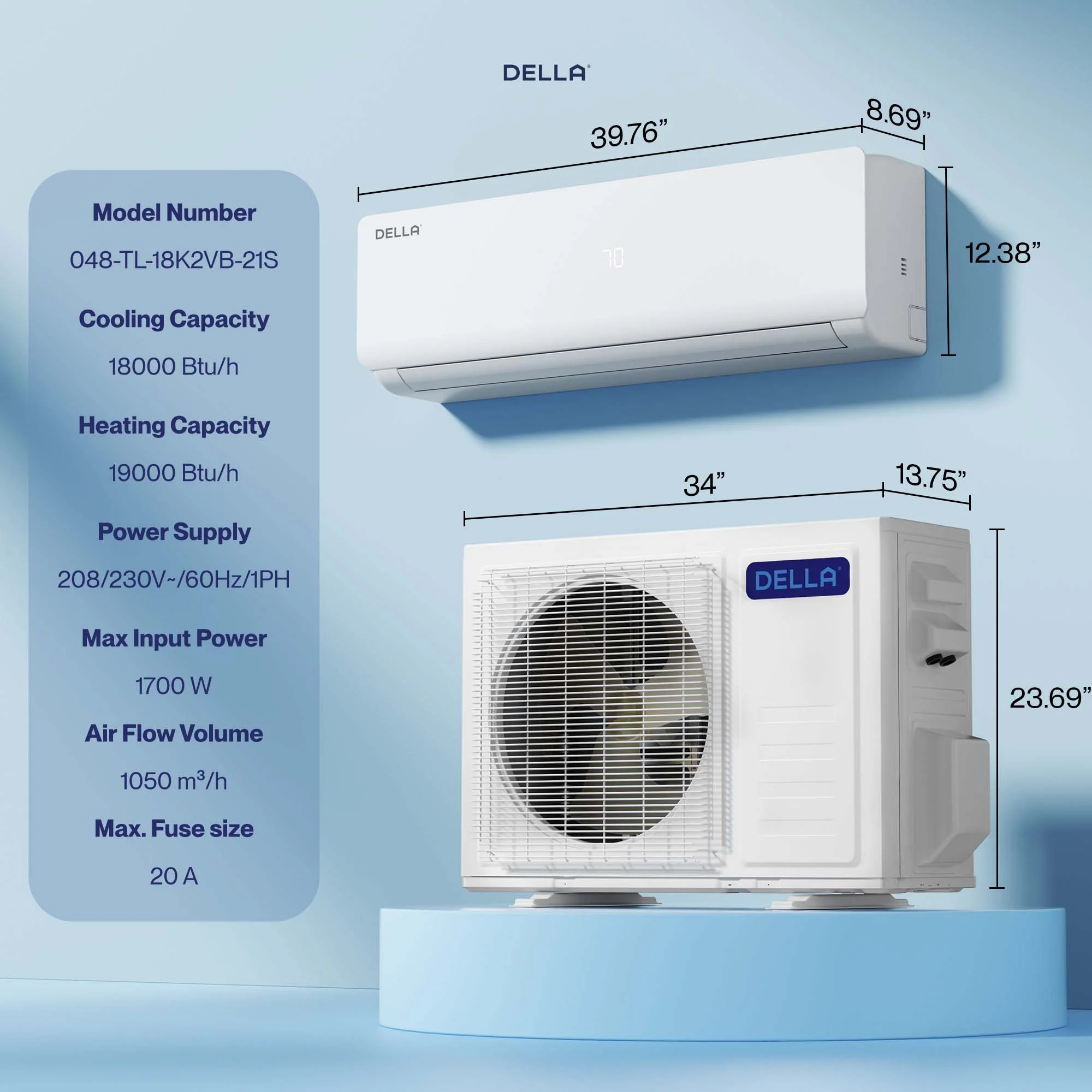 DELLA Vario Series 18000 BTU 21 SEER2 Mini Split Heat Pump AC - Up to 1000 Sq.Ft. - Image 9