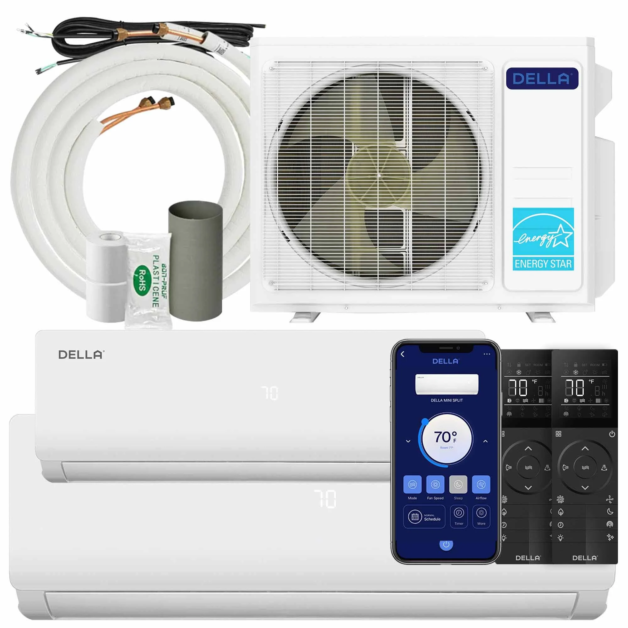 DELLA Vario Series 20000 BTU Dual Zone Mini Split AC (9K + 18K) - Up to 1400 Sq.Ft.