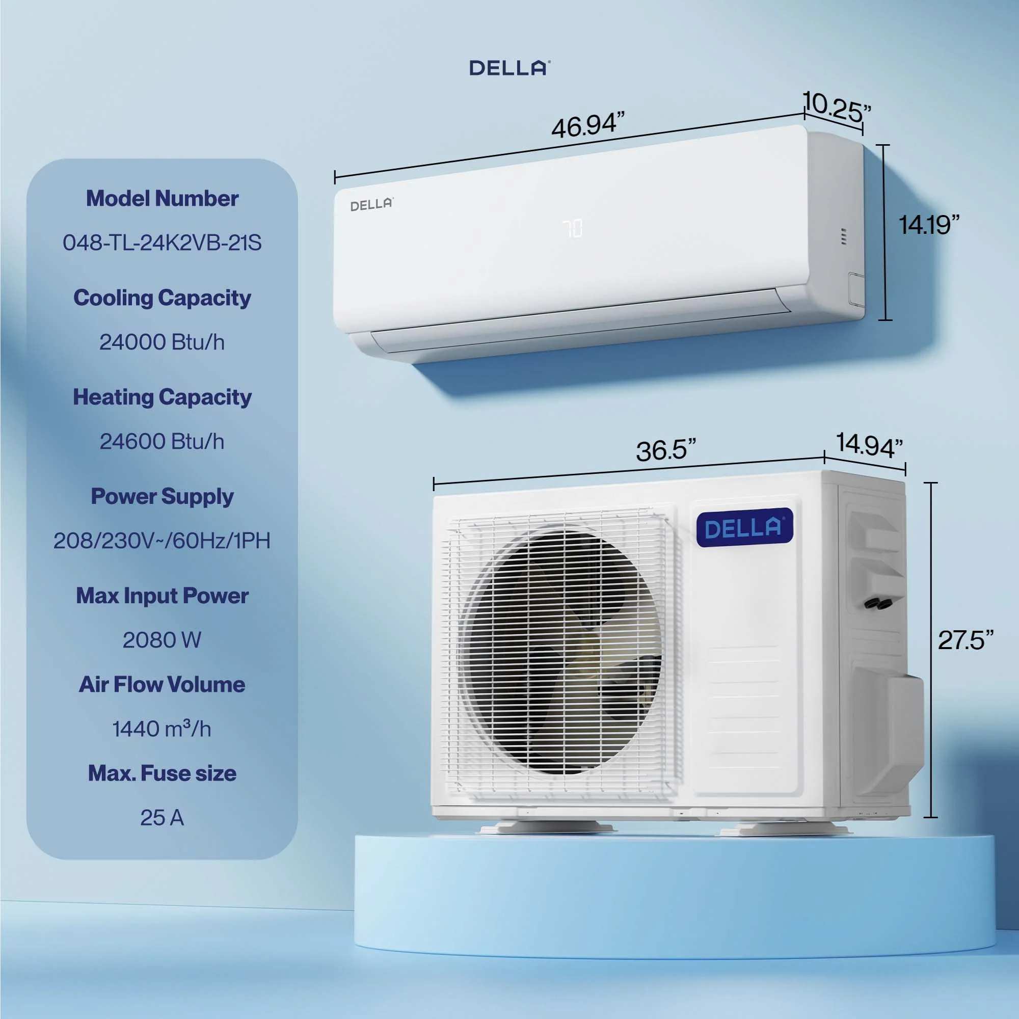 DELLA Vario Series 24000 BTU 21 SEER2 Mini Split Heat Pump AC - Up to 1500 Sq.Ft. - Image 9