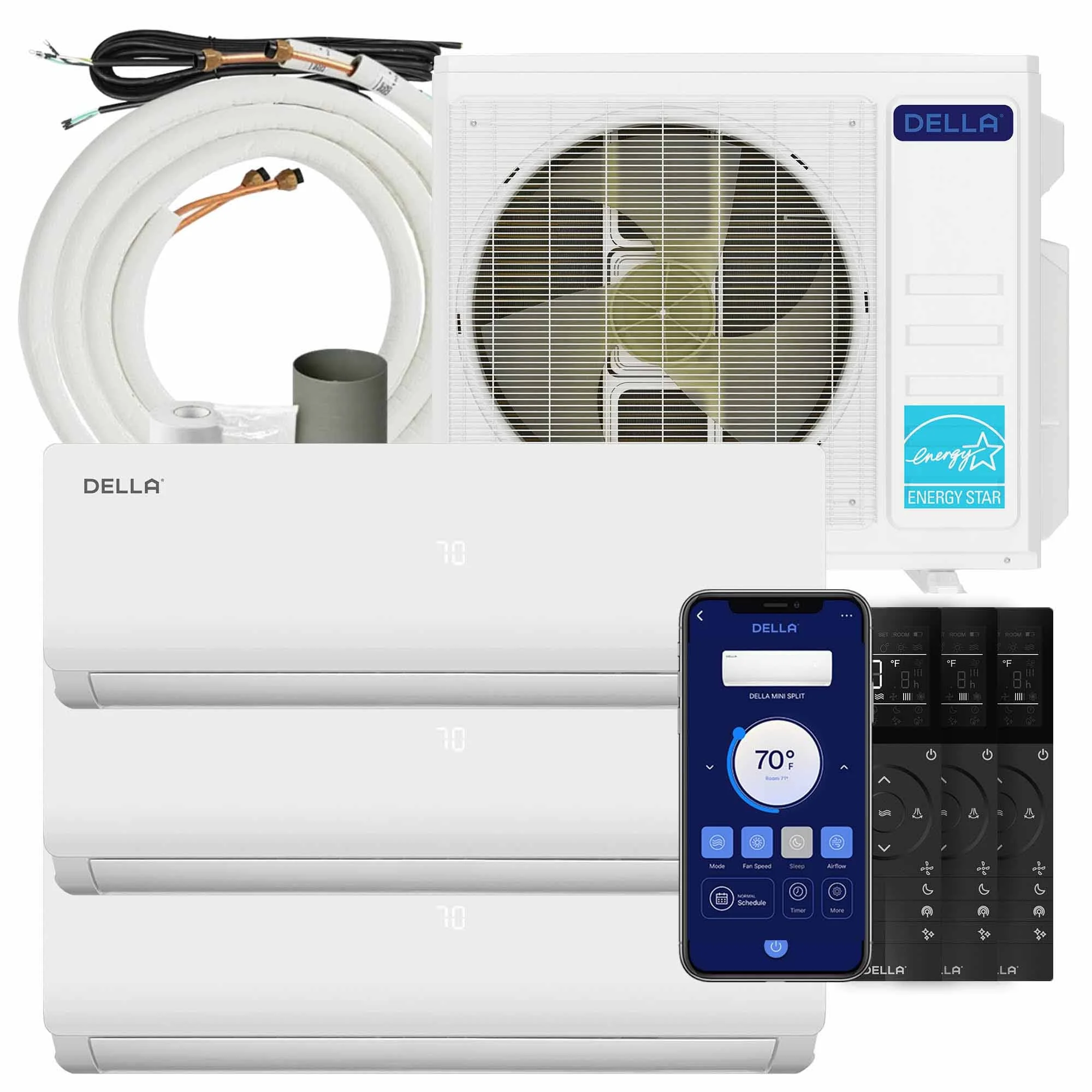 DELLA Vario Series 28000 BTU Tri-Zone Mini Split AC (9K+9K+12k) - Up to 1350 Sq.Ft.