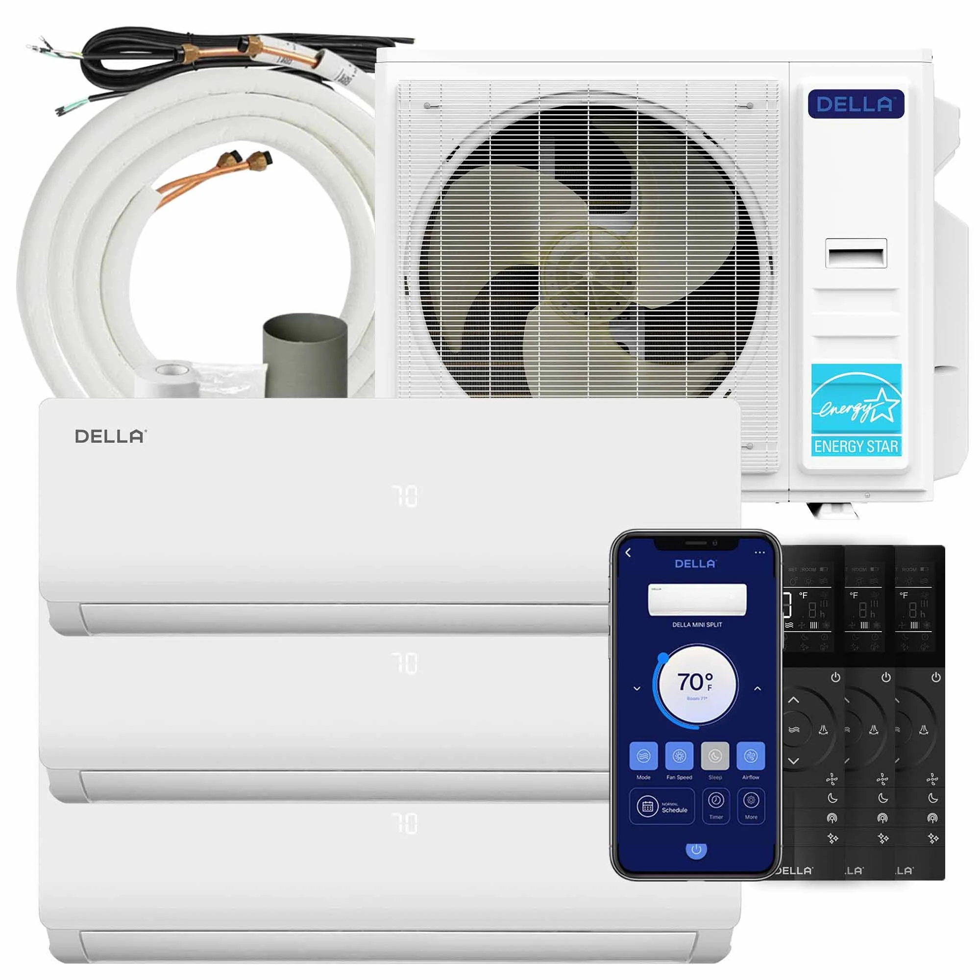 DELLA Vario Series 35000 BTU Tri-Zone Mini Split AC (9K+9K+12K) - Up to 1350 Sq.Ft.