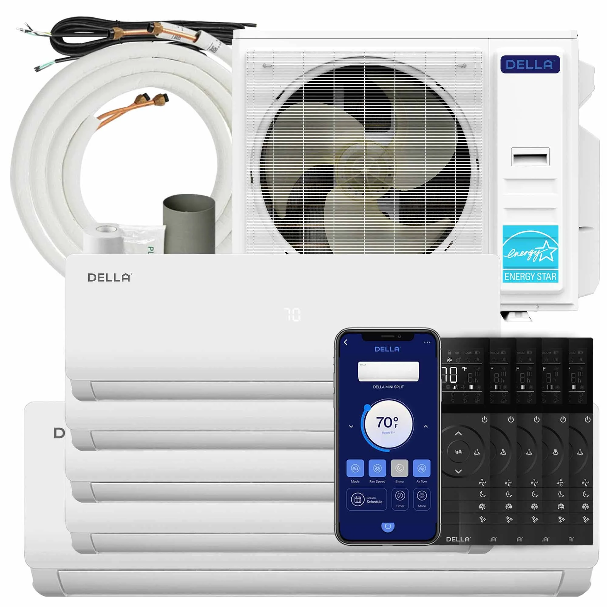 DELLA Vario Series 45000 BTU Five Zone Mini Split AC (9K+9K+9k+9K+18k) - Up to 2600 Sq.Ft.