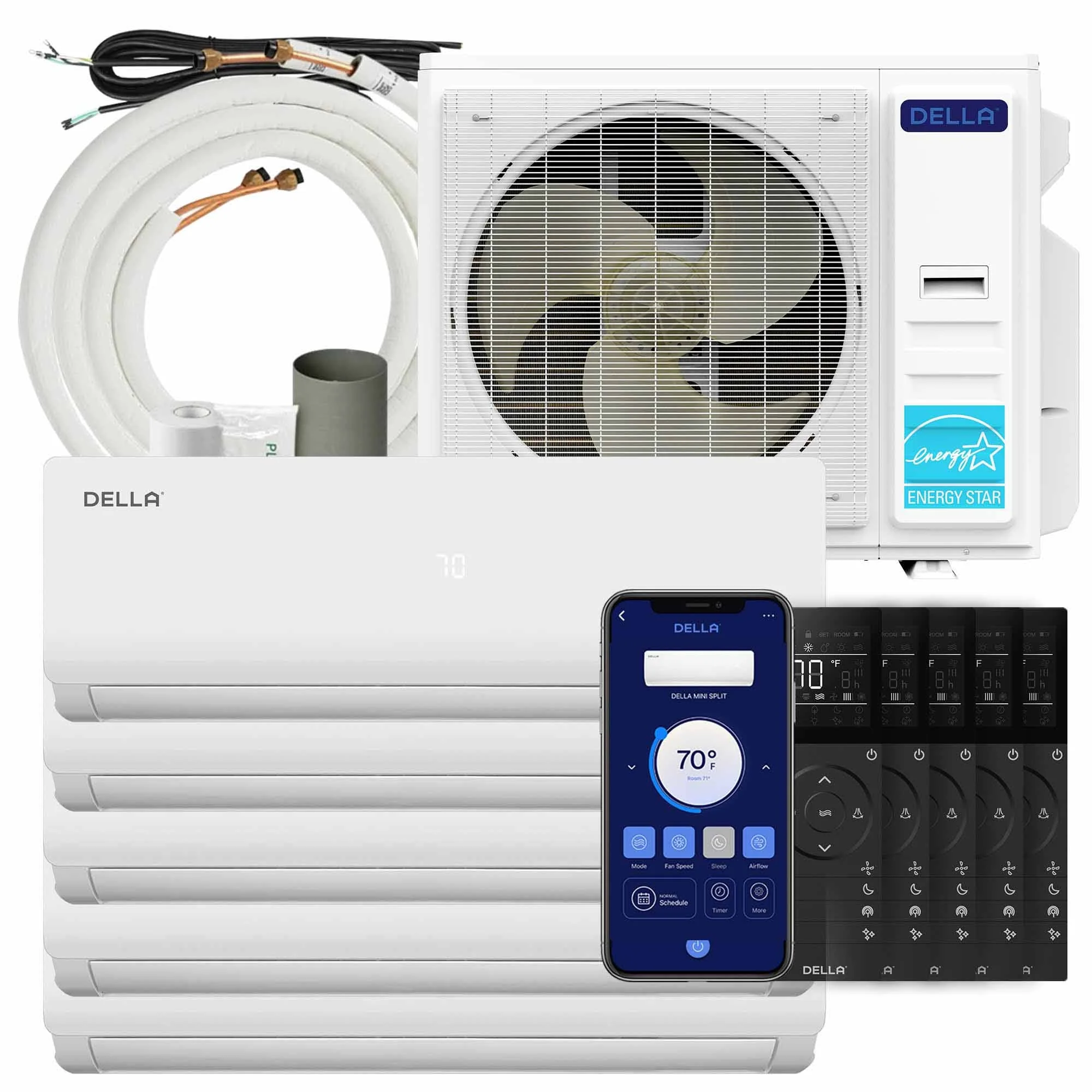 DELLA Vario Series 45000 BTU Five Zone Mini Split AC (9K+9K+9k+9K+9k) - Up to 2000 Sq.Ft.