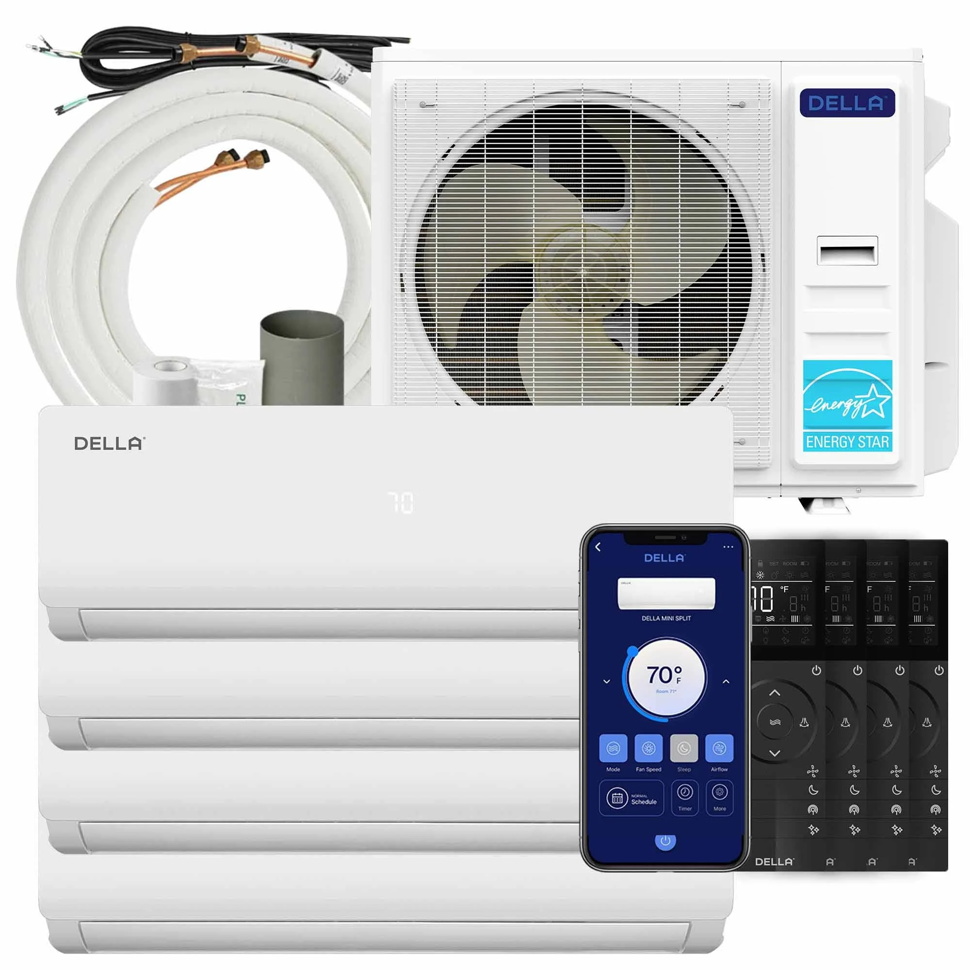 DELLA Vario Series 45000 BTU Quad Zone Mini Split AC (12K+12K+12k+12K) - Up to 2200 Sq.Ft.