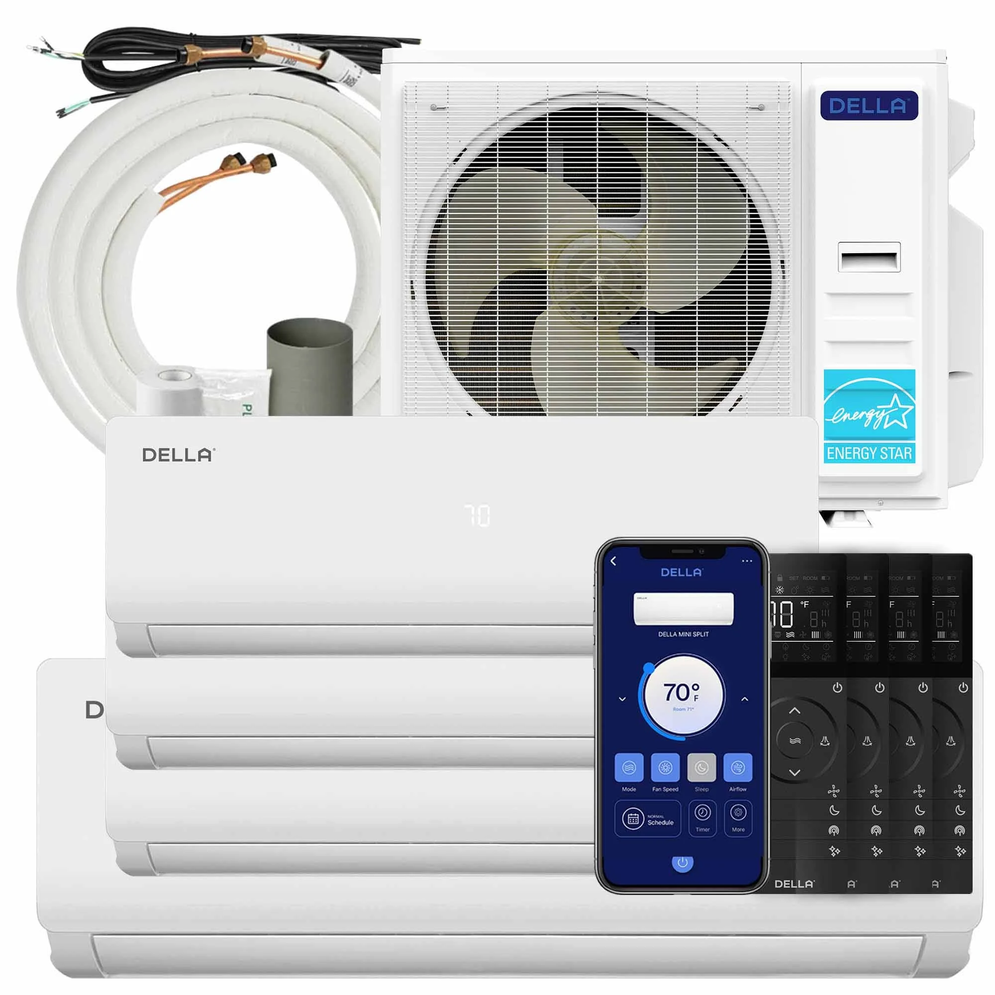 DELLA Vario Series 45000 BTU Quad Zone Mini Split AC (12K+12K+12k+24K) - Up to 3150 Sq.Ft.
