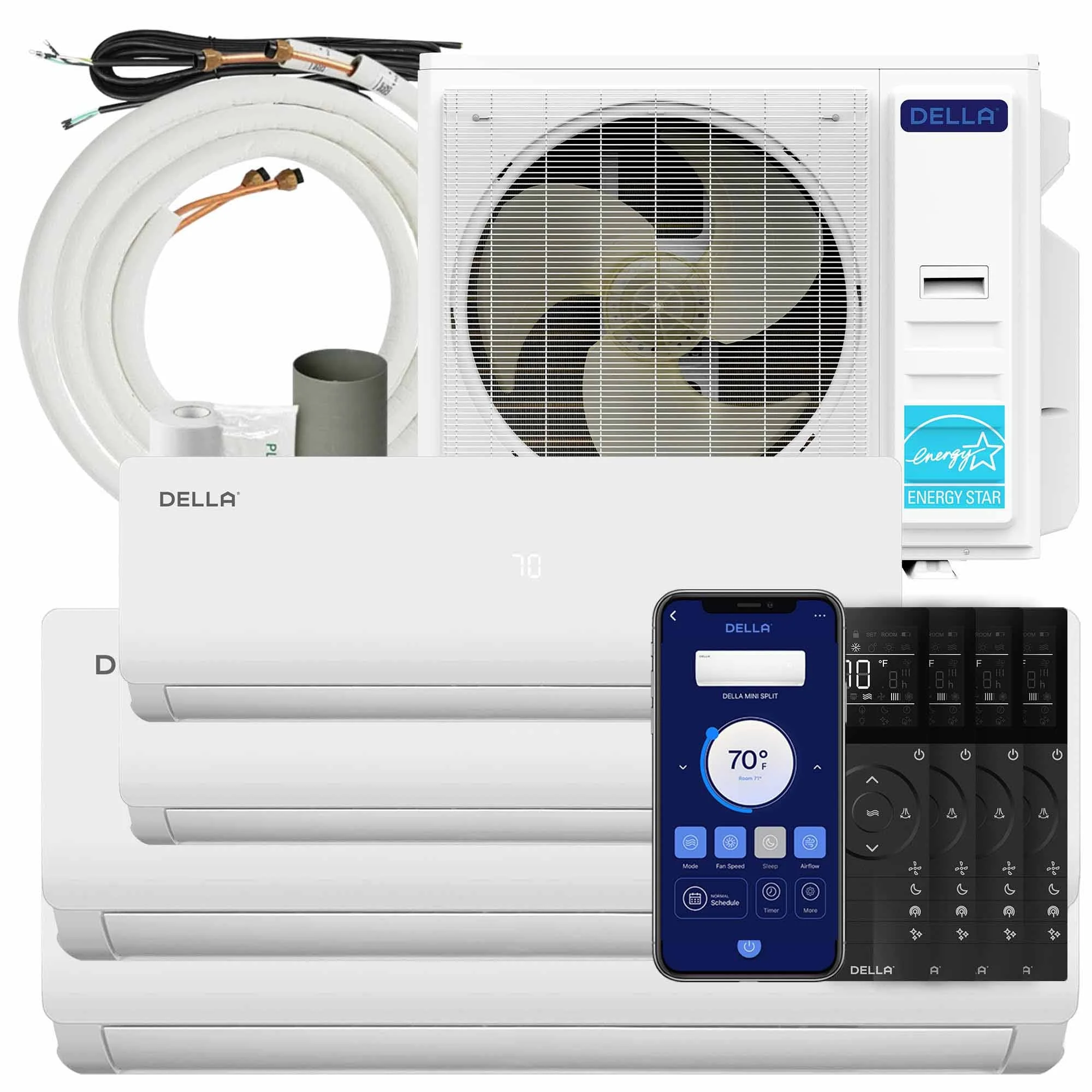 DELLA Vario Series 45000 BTU Quad Zone Mini Split AC (9K+9K+18k+18K) - Up to 2800 Sq.Ft.
