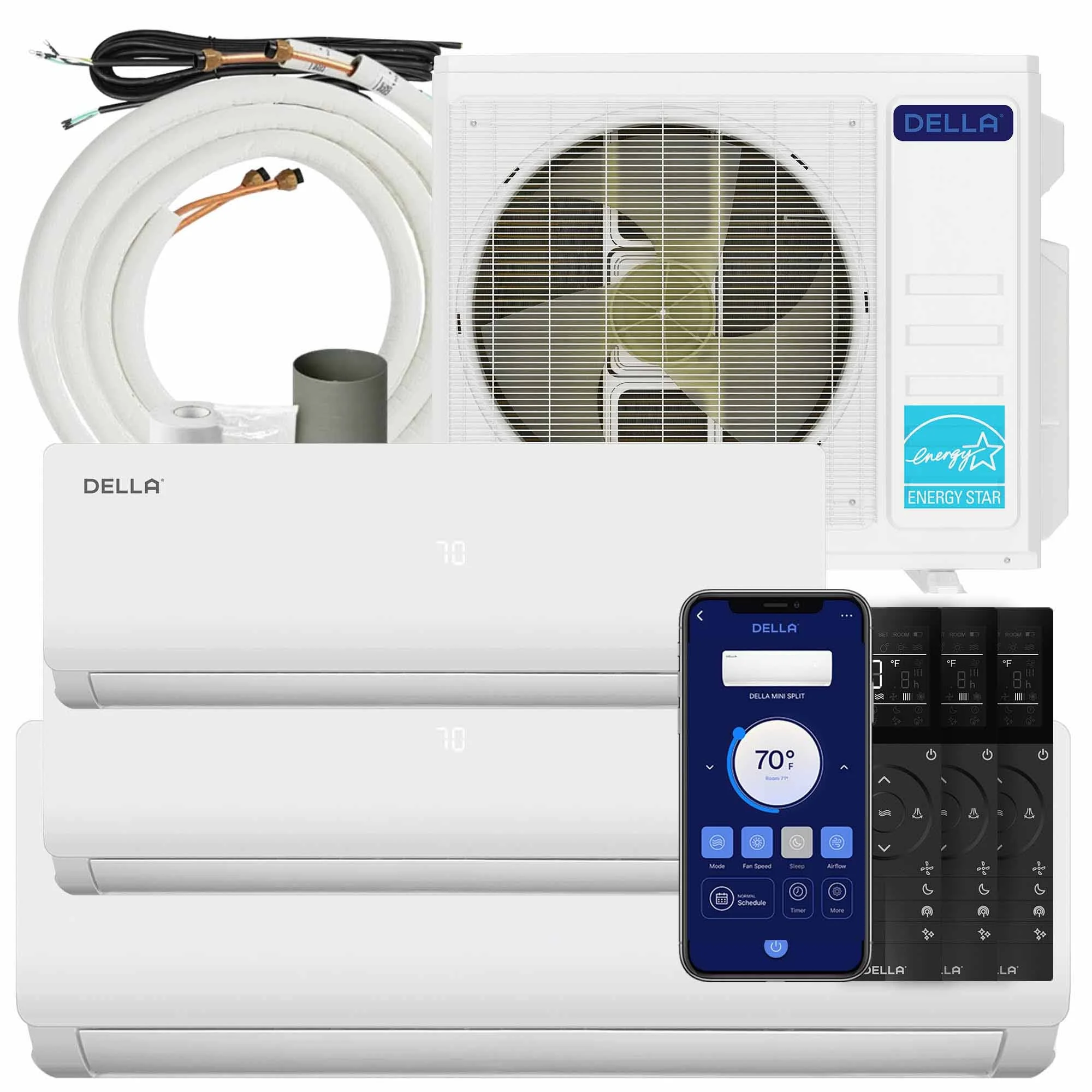 DELLA Vario Series 45000 BTU Tri-Zone Mini Split AC (18K+18K+24k) - Up to 3500 Sq.Ft.
