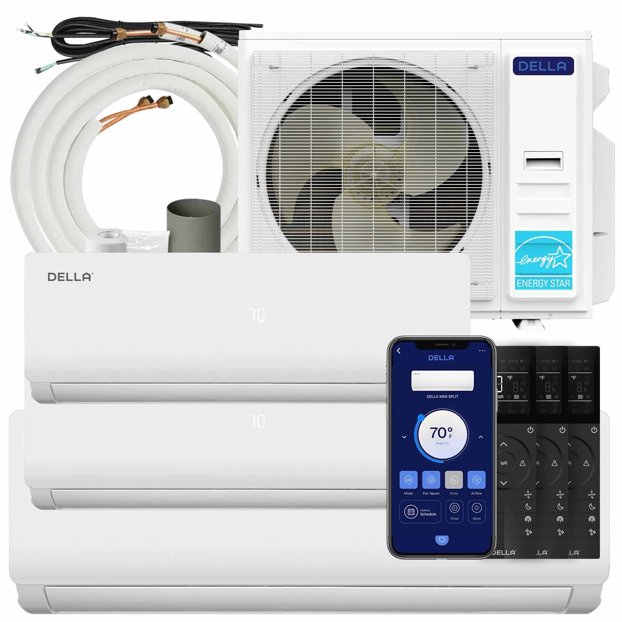 DELLA Vario Series 45000 BTU Tri-Zone Mini Split AC (9K+12K+18k) - Up to 1950 Sq.Ft.