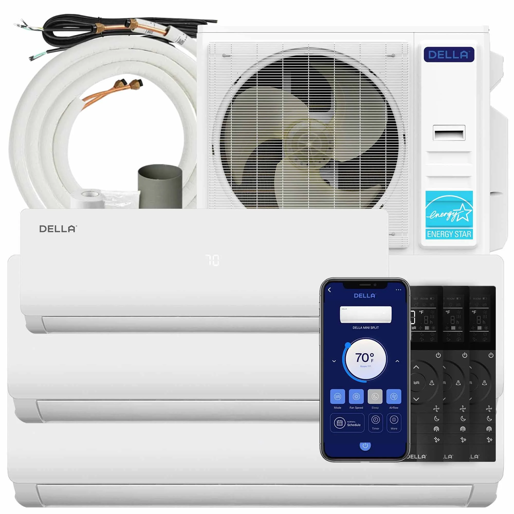 DELLA Vario Series 45000 BTU Tri-Zone Mini Split AC (9K+24K+24k) - Up to 3400 Sq.Ft.